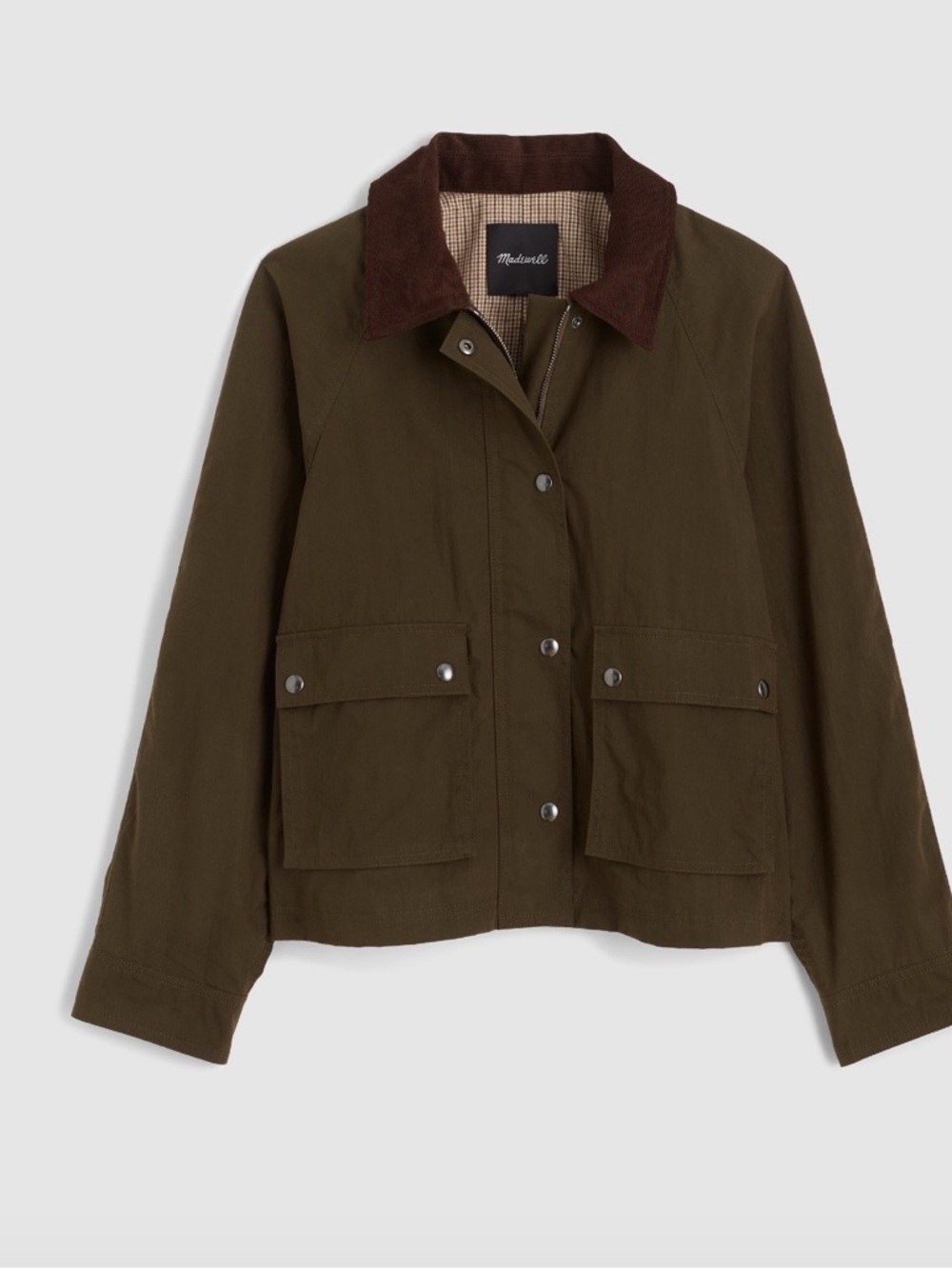 Madewell Olive Green Utility Jacket with Brown Corduroy Collar